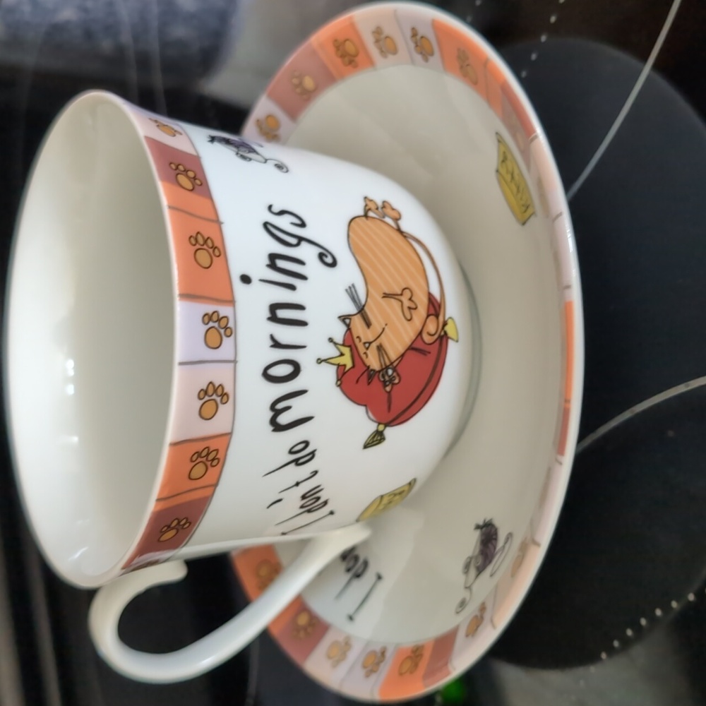Queen Kitty Cat Ceramic Cup & Saucer Set. Coffee. Tea.